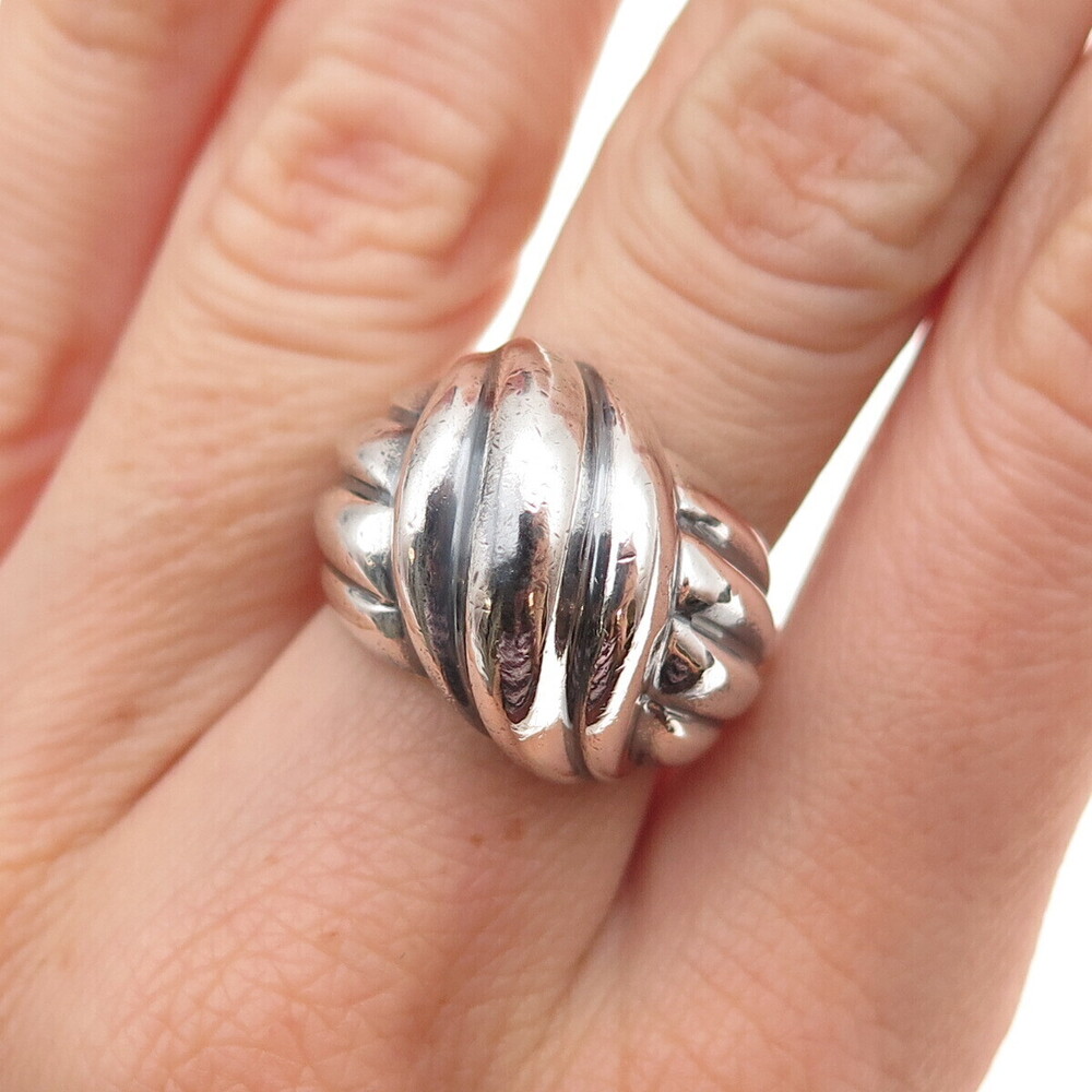 925 Sterling Silver Vintage Modernist Crisscross Oxidized Ring Size 6.5